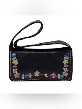 Black Purse with Beaded Embellishments. Pre owned